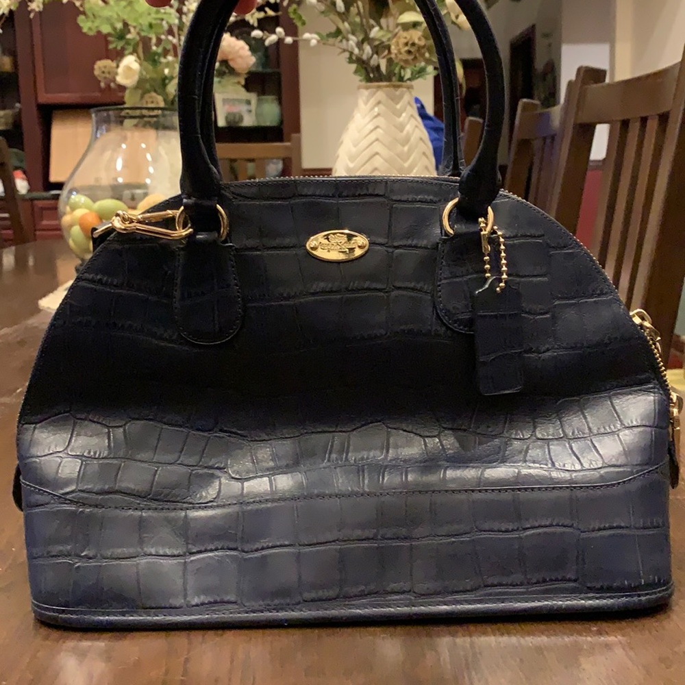 navy faux alligator coach bag